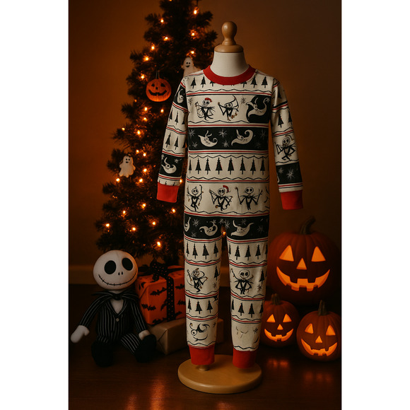 Hanna Andersson x Disney Nightmare Before Christmas Fair Isle Long John PJs Sz 8 - Picture 1 of 12